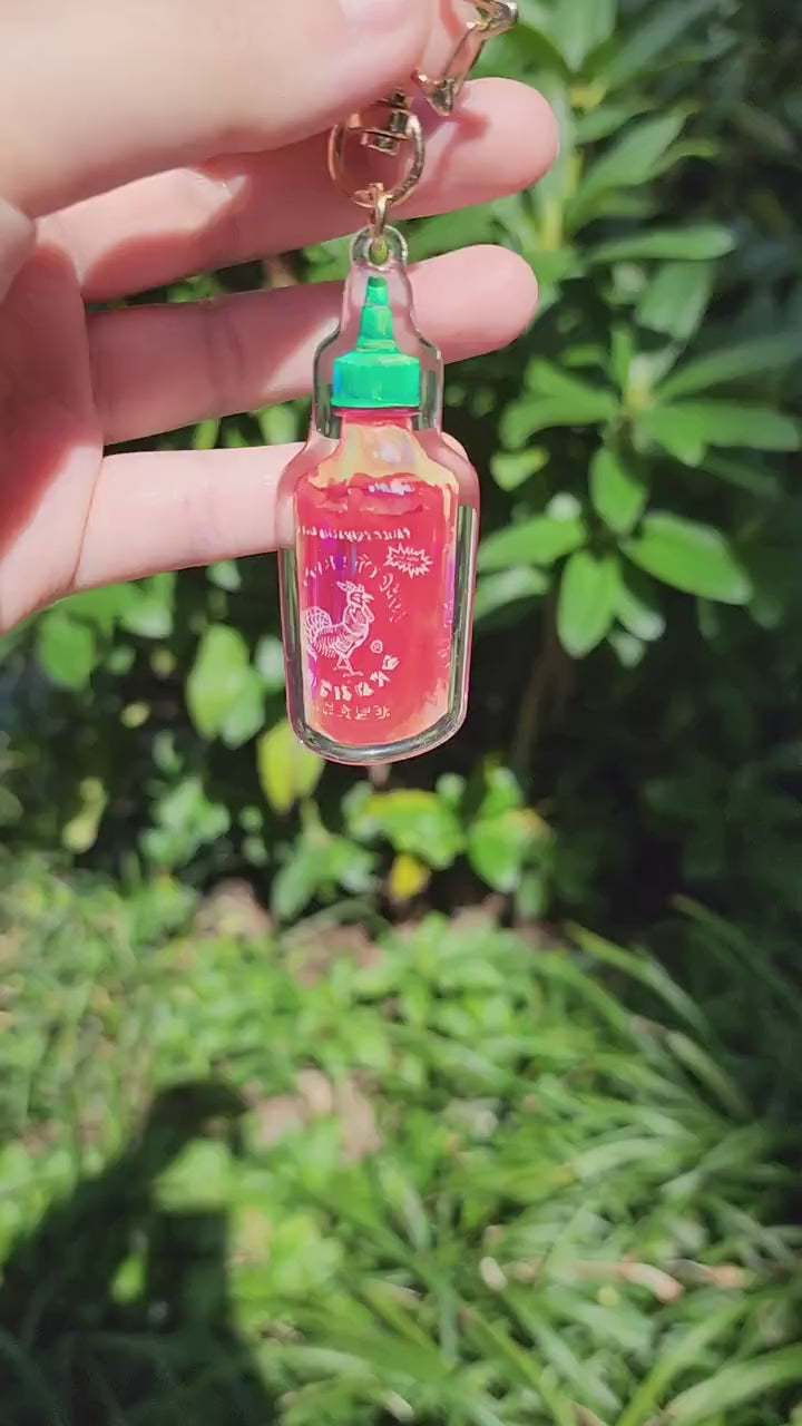 Sriracha Acrylic Keychain | Hot Sauce Keychain | Acrylic Charm | Asian Food Charms