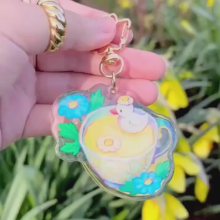 Duck Chamomile Tea Acrylic Charm | Double-sided Clear Acrylic Keychain | Kawaii Cute Animal Keychain