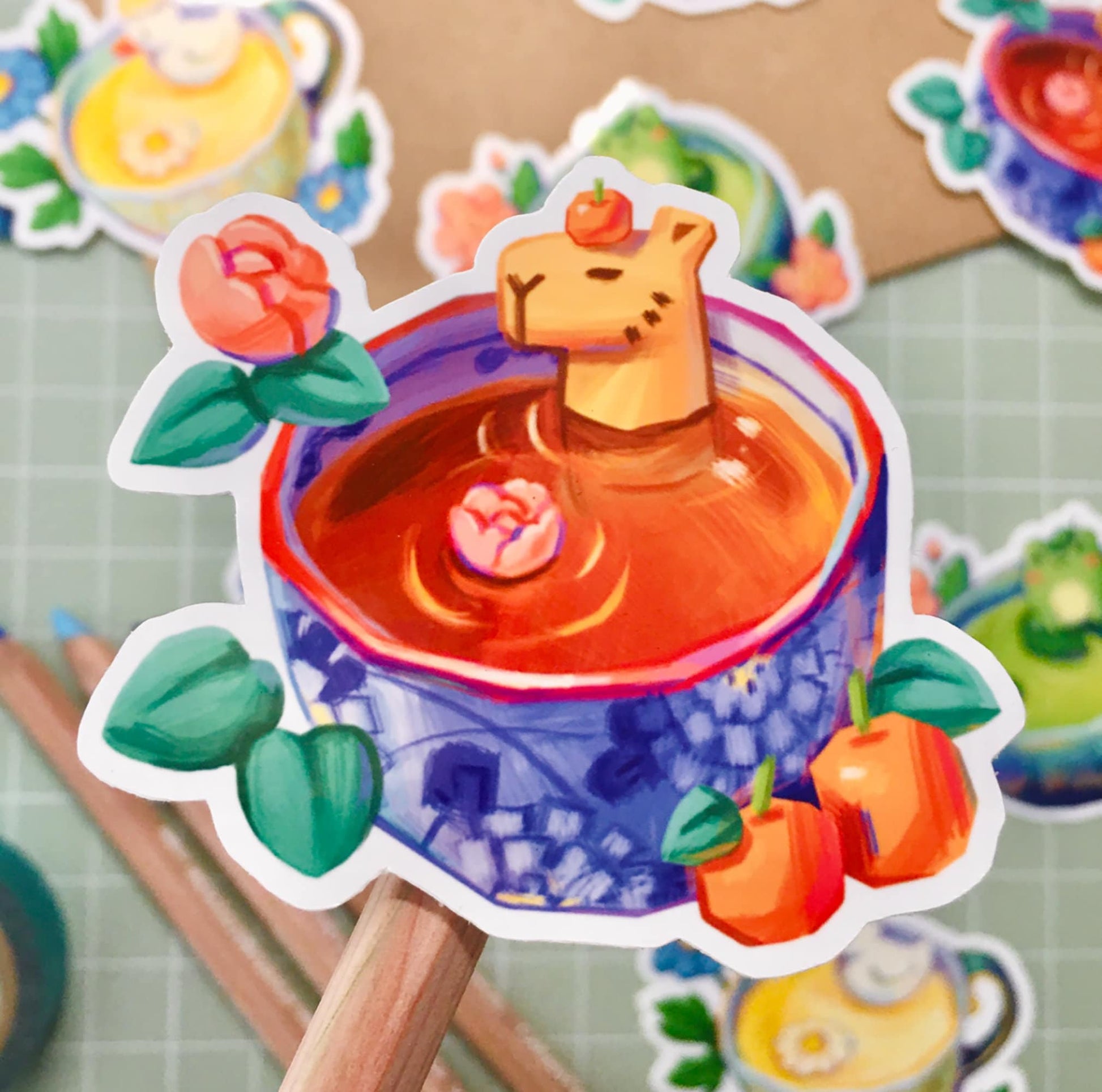 Capybara Orange Pekoe Tea | Waterproof Vinyl Sticker | Laptop Decal | kawaii stickers