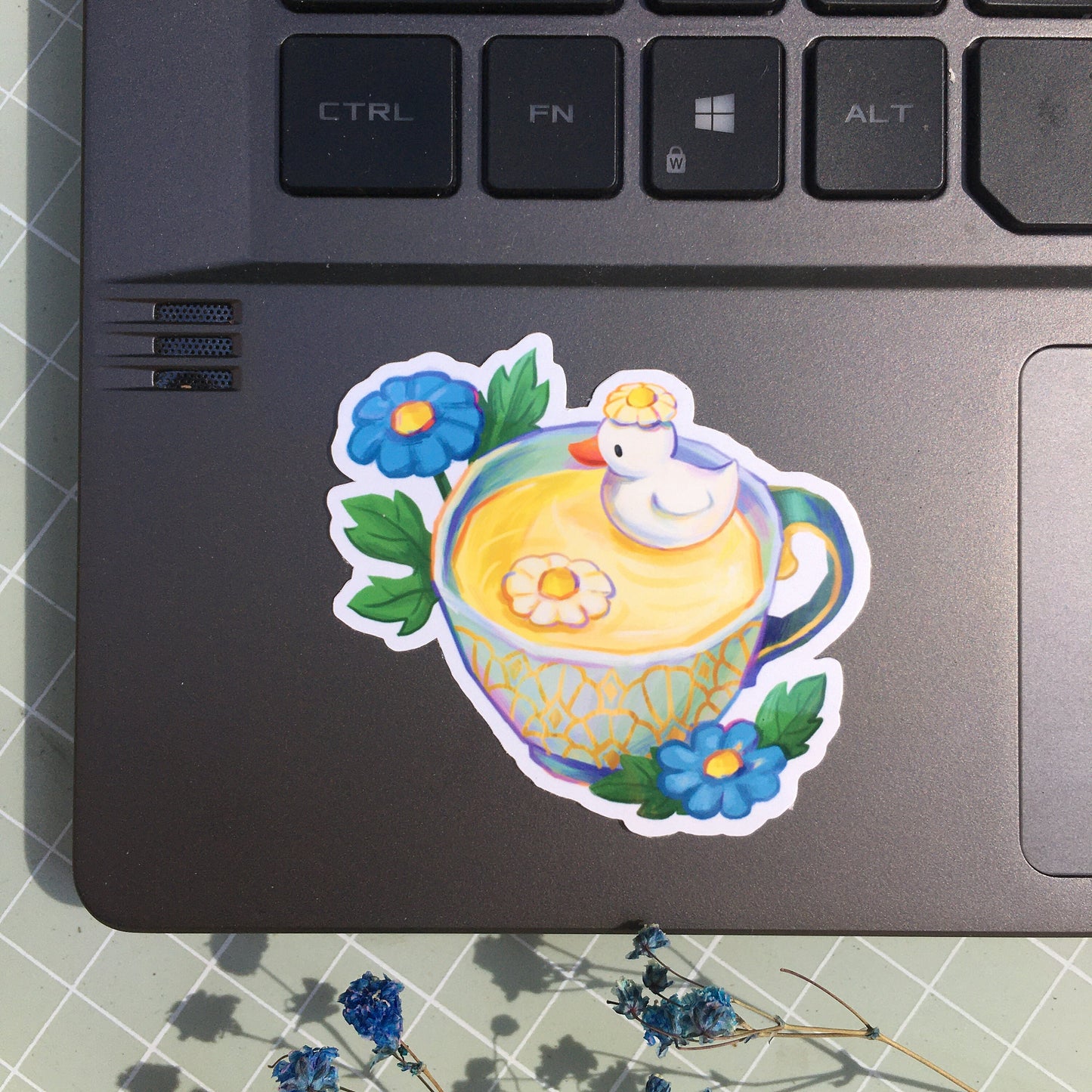 Duckling Chamomile Tea | Waterproof Vinyl Sticker | Laptop Decal | kawaii stickers