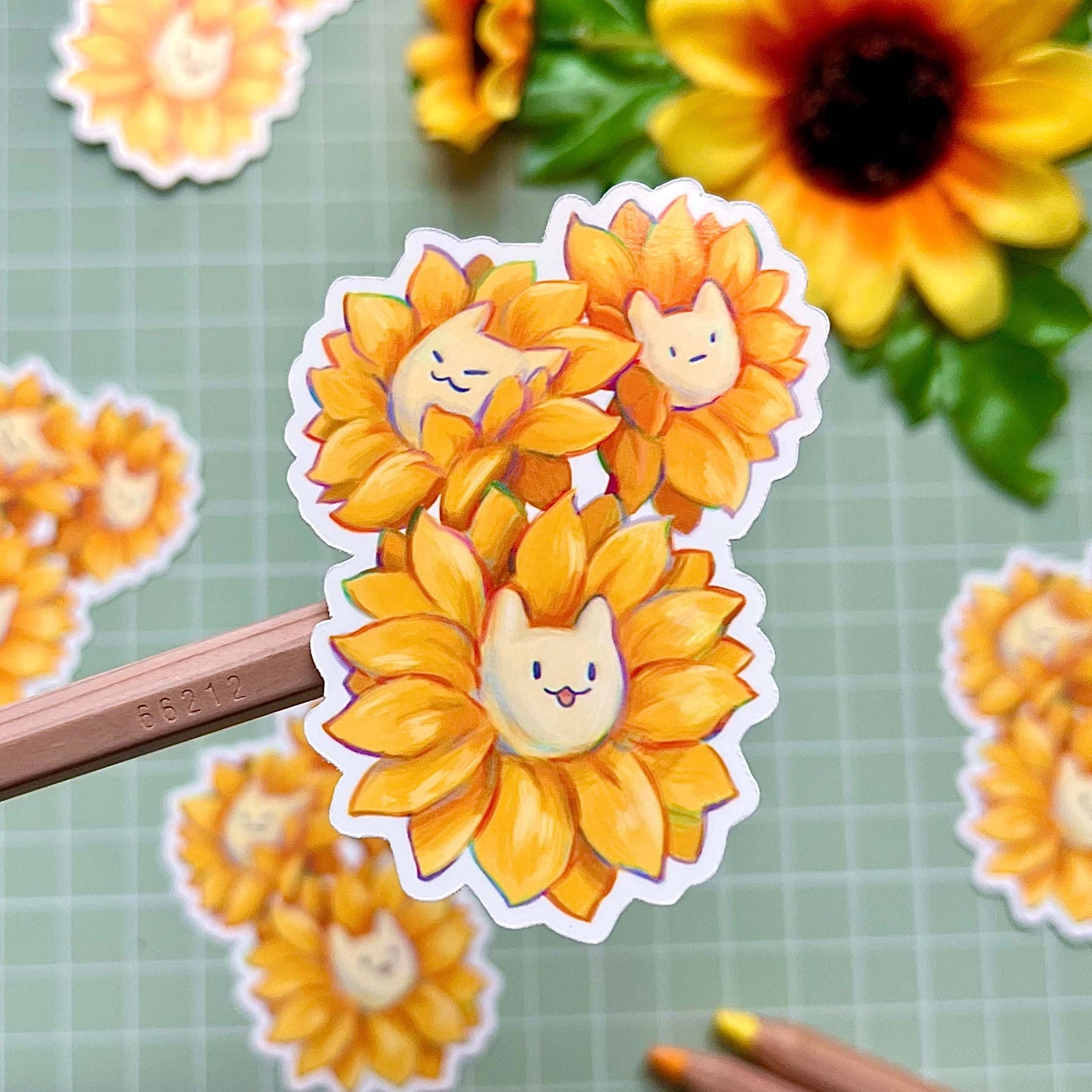 Sunflower Cat | Waterproof Vinyl Sticker | Laptop Decal | kawaii stickers