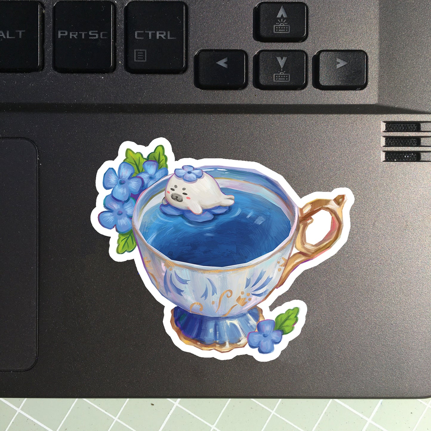 Seal Blue Tea | Waterproof Vinyl Sticker | Laptop Decal | kawaii stickers