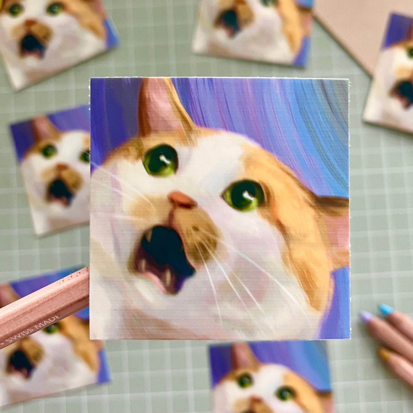Shook Cat Waterproof Vinyl Sticker | Die Cut Sticker | Laptop Decal | cute animal stickers