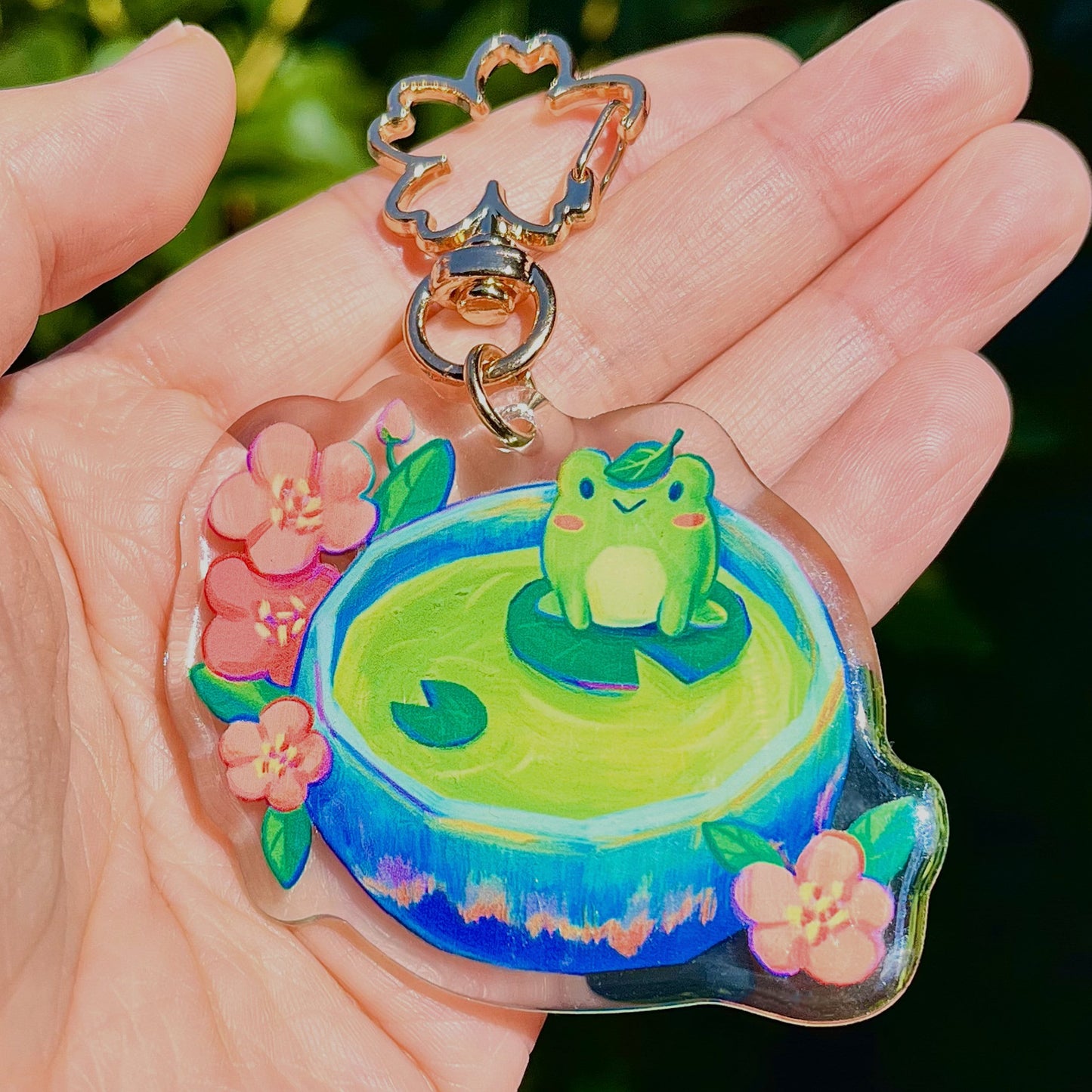 Frog Green Tea Acrylic Charm | Double-sided Clear Acrylic Keychain | Kawaii Cute Animal Keychain