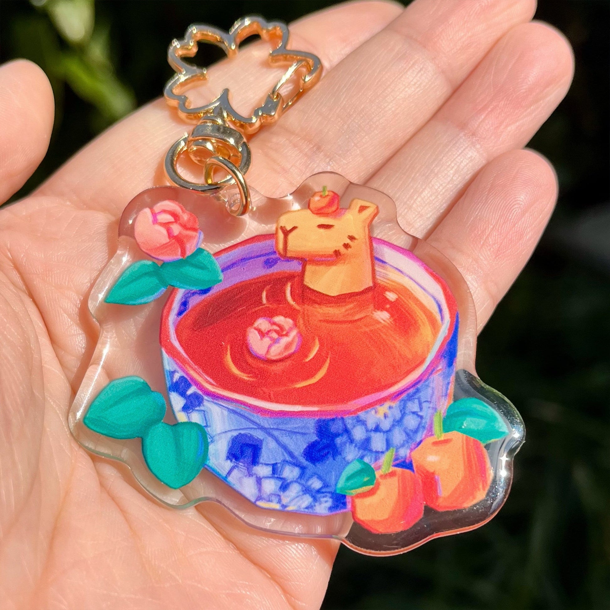 Capybara Orange Pekoe Tea Acrylic Charm | Double-sided Clear Acrylic Keychain | Kawaii Cute Animal Keychain