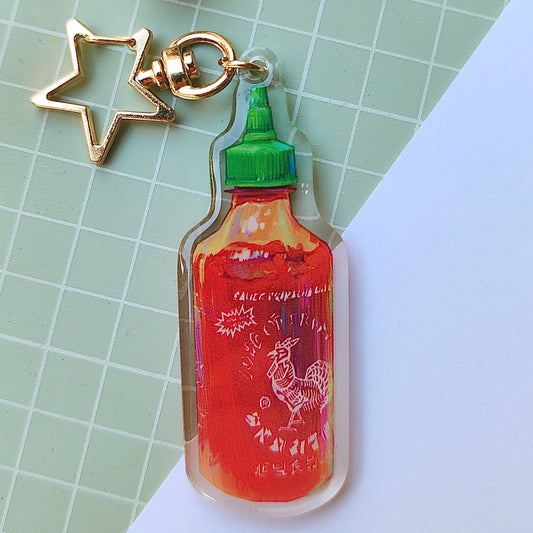 Sriracha Acrylic Keychain | Hot Sauce Keychain | Acrylic Charm | Asian Food Charms
